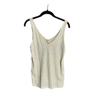 J. Crew White Tank Sequined Front With V Neckline Size Small